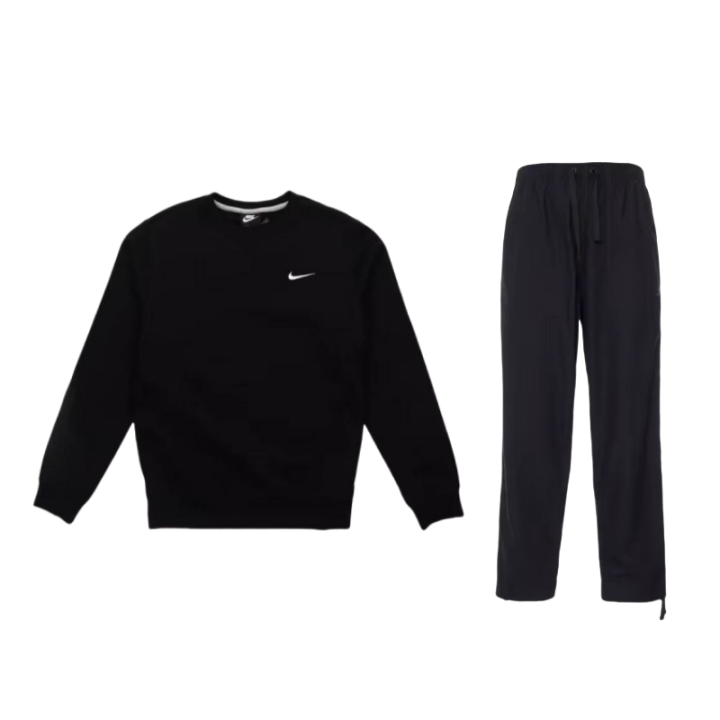 Nike Nike Brand Logo Fleece Lined Thermal Pullover Sweatshirt With Lace Up Pants Casual Sportswear Unisex Black