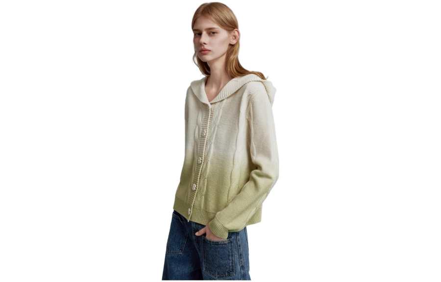 ELLE Knitwear Women's Green Moderate Cardigan