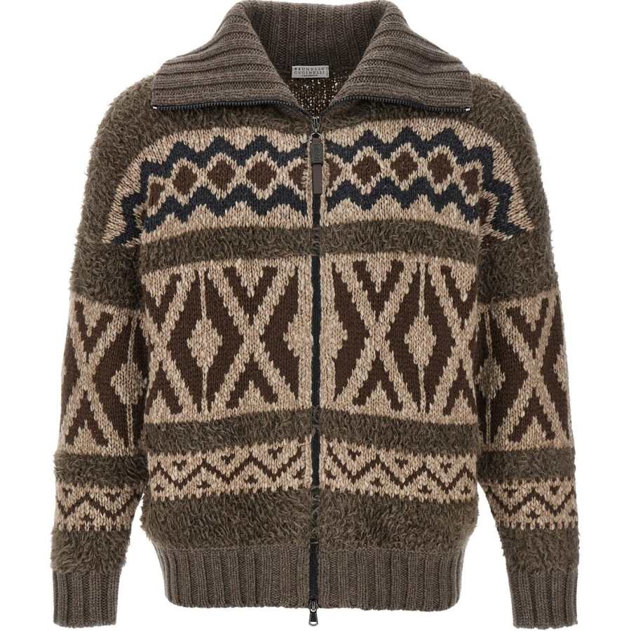 Brunello Cucinelli Jacquard Zipped Knit Cardigan