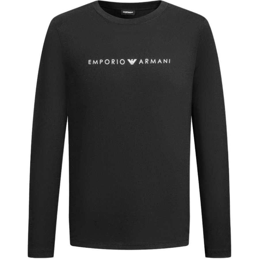 EMPORIO ARMANI FW24 Logo Letter Print Solid Color Crew Neck Long Sleeved T Shirt Women's Black