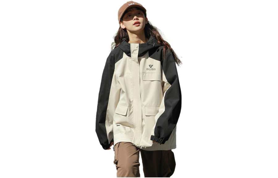 Tonlion Jackets & Coats Women's Beige Contrast Black