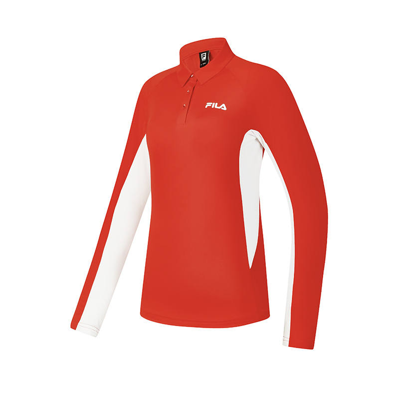 FILA Polo Shirts Women's National Flag Red Logo Standard Color Polo Collar Moderate Straight Fit