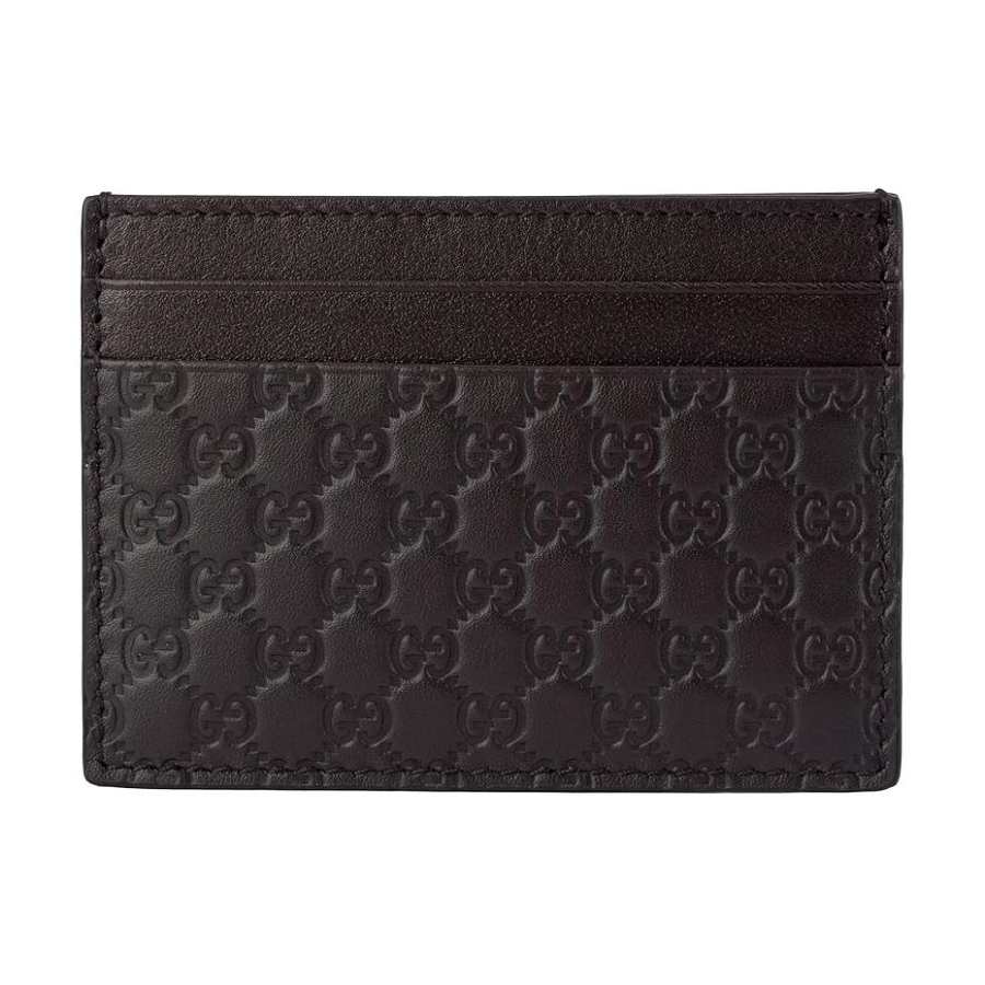 GUCCI Leather Card Holder Men's Dark Brown