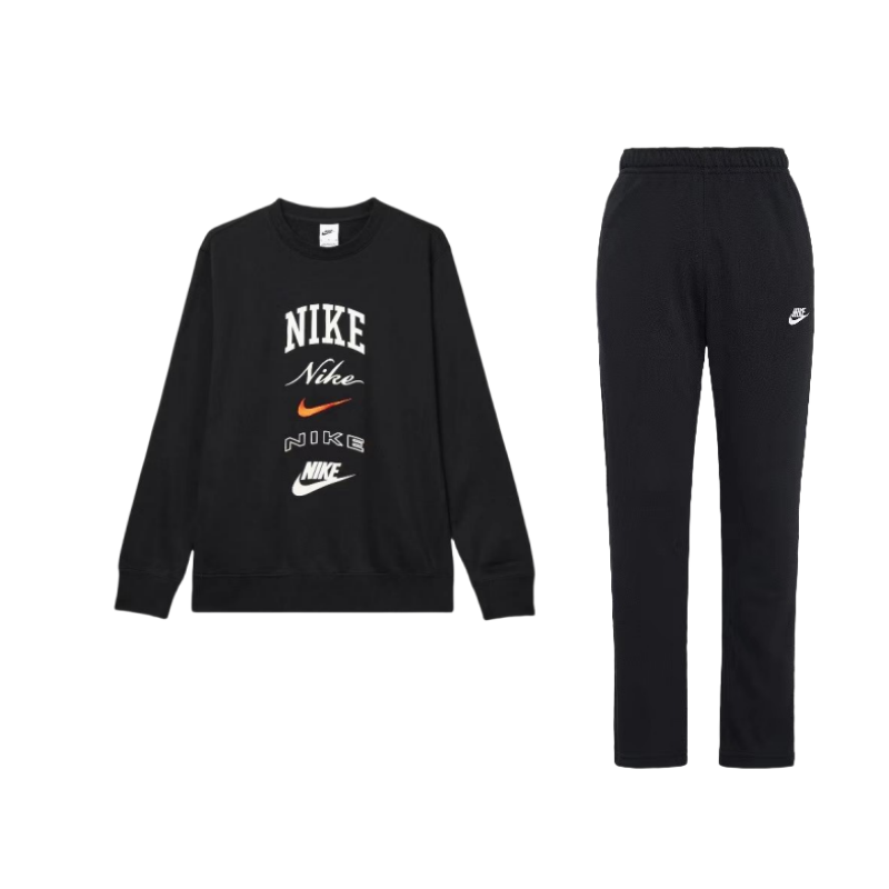 Nike Nike Club Fleece Letter Print Crew Neck Fleece Lined Long Sleeved Sweatshirt Comfortable Straight Fit Pants