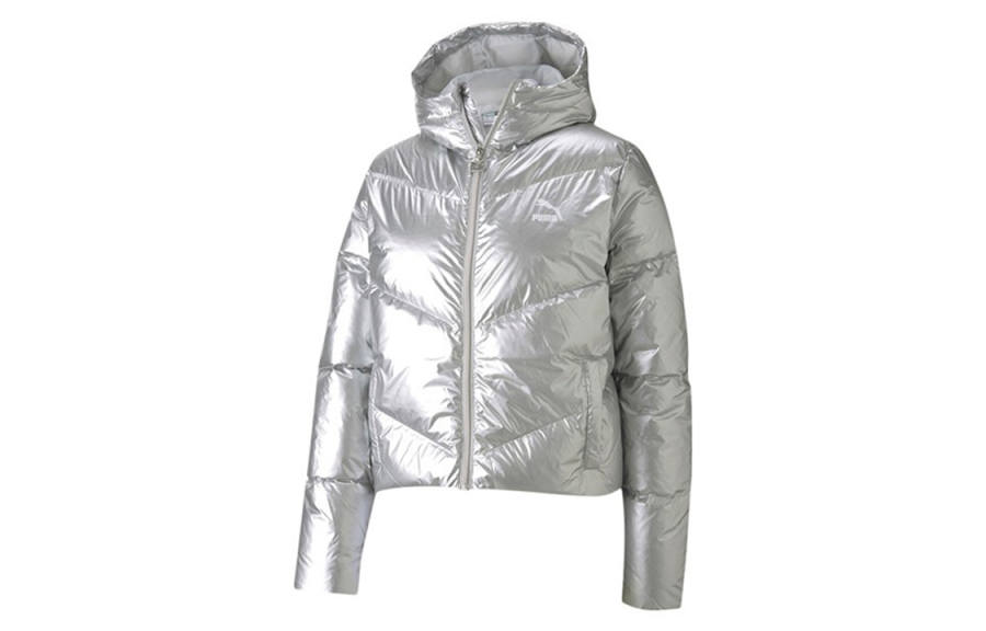 PUMA CLASSICS Down Jackets Women's Concrete Gray Hooded Moderate Other