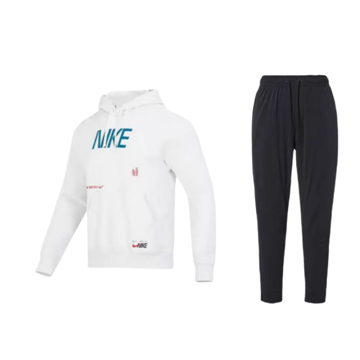 Nike Nike Sportswear Letter Logo Print Fleece Lined Hooded Long Sleeved Sweatshirt Lace Up Elastic Cuff Pants