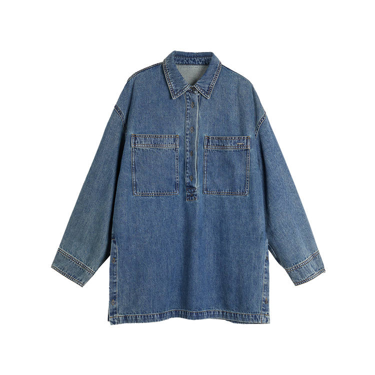 ELLE Shirts Women's Denim Blue Lapel Moderate Denim