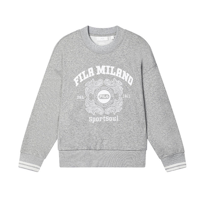 FILA Crew Neck Comfortable Casual Fleece Lined Long Sleeved Sweatshirt Women's Fresh Heather Gray