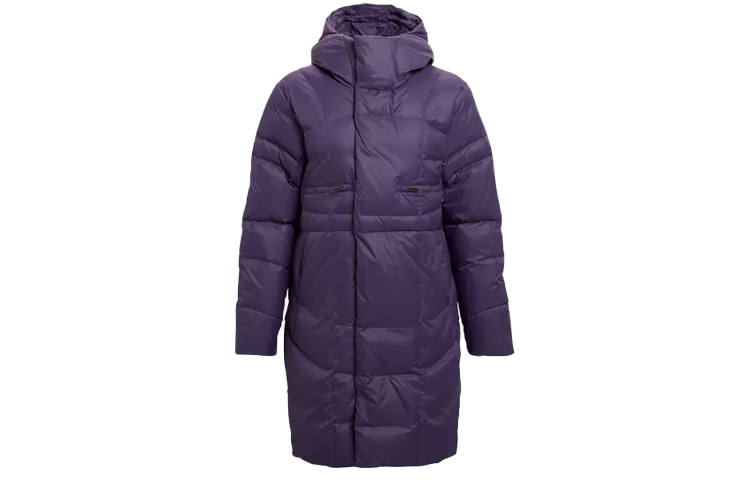 Under Armour Solid Color Hooded Fitted Moderate Mid Length Gray Duck Down Jacket Women's Purple