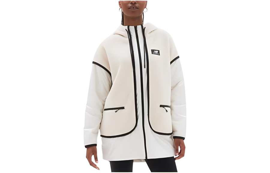 New Balance New Balance At Jackets Women's White Hooded Moderate Straight Fit