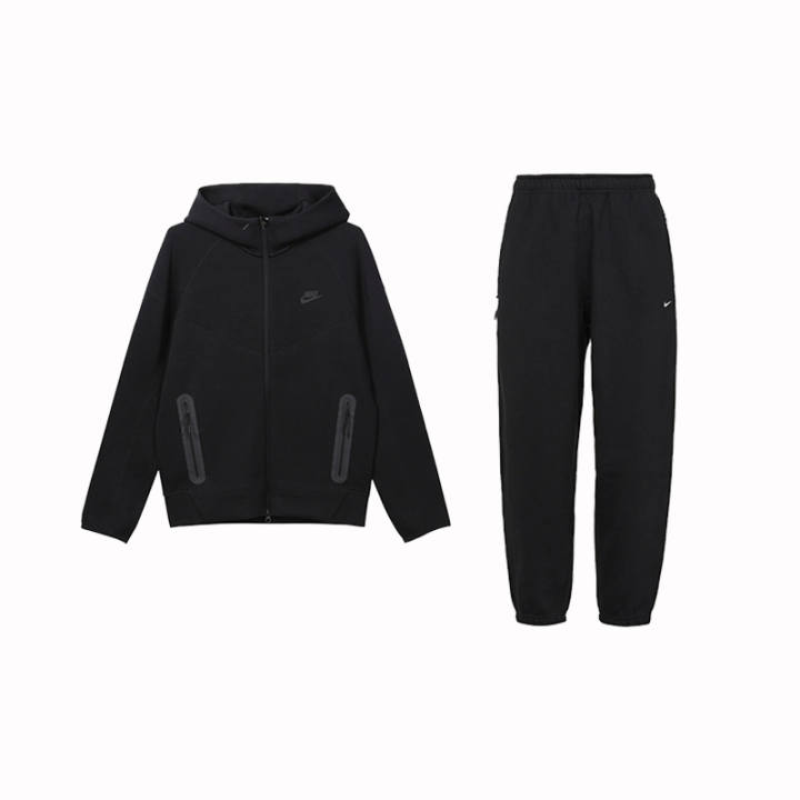 Nike Nike Zipper Hooded Long Sleeved Logo Elastic Fleece Lined Pants Casual Sportswear Men's Black