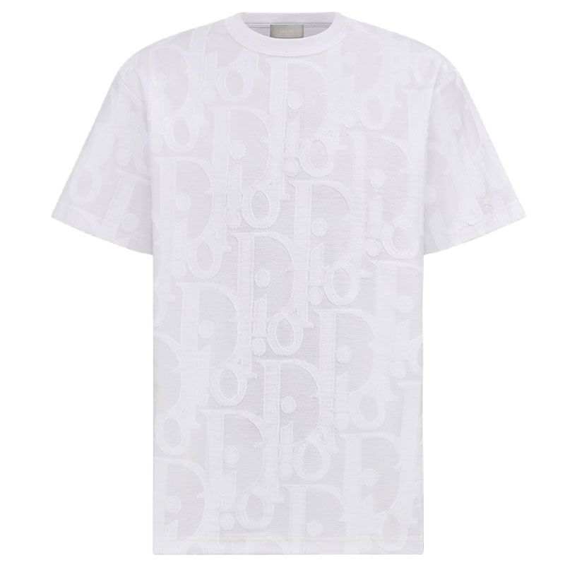 DIOR T Shirts Men's White Crew Neck Moderate Straight Fit