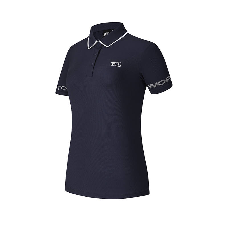 FILA Polo Shirts Women's Tide Blue Polo Collar Moderate Nipped In Waist