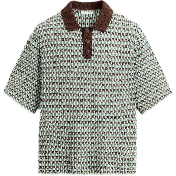ZARA Polo Shirts Men's Green Lapel Moderate