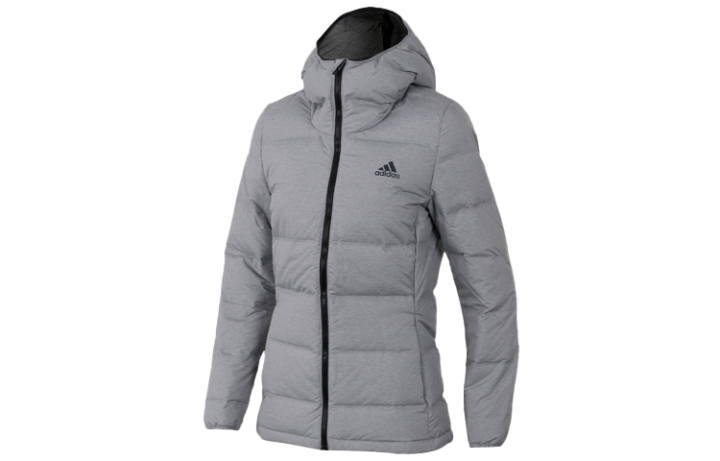 Adidas Adidas Solid Color Hooded Fitted Down Jacket Women's Gray