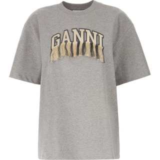 GANNI Drop Shoulder Fringed T Shirt