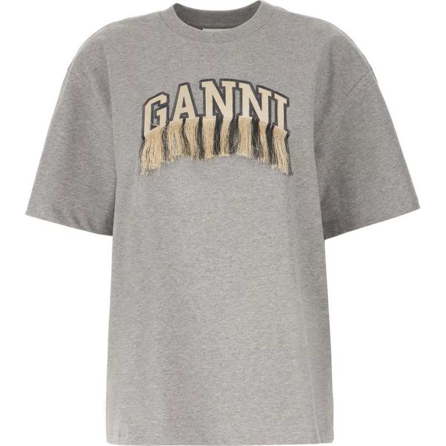 GANNI Drop Shoulder Fringed T Shirt