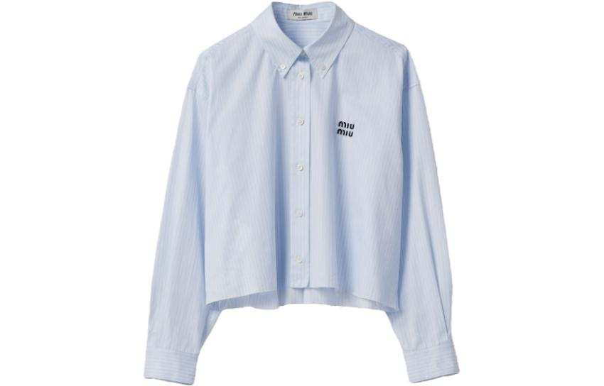 MIU MIU Shirts Women's Blue Pointed Collar Moderate Other
