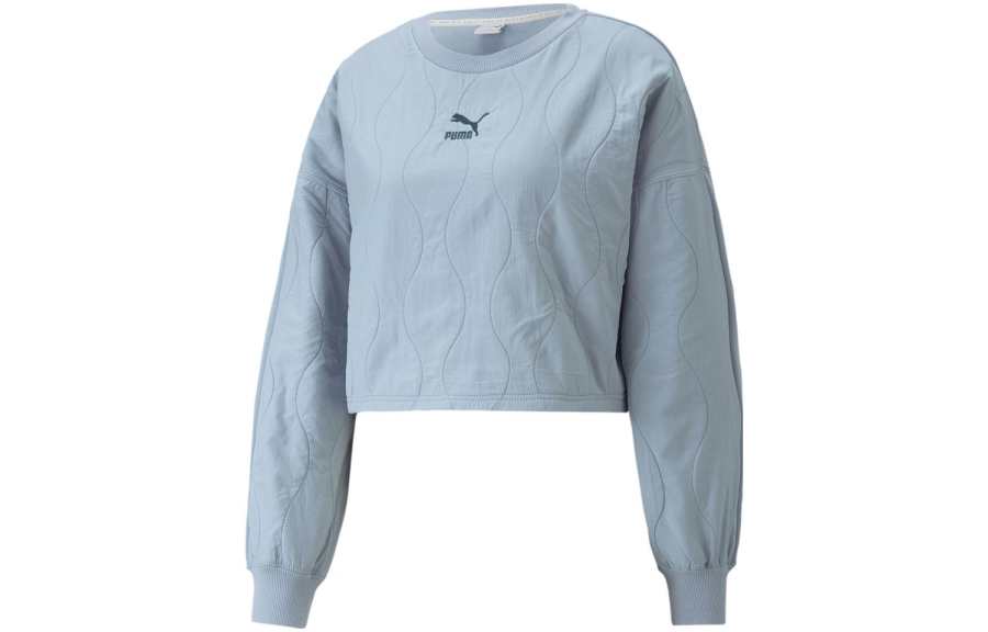 PUMA CLASSICS Quilting Applique Cropped Crew Fleece Sweatshirt Women's Blue