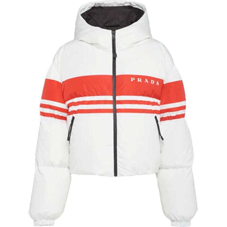 PRADA PRADA Striped Puffer Coat 'White/Red'