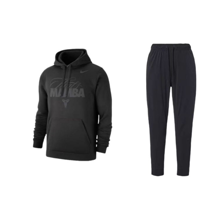 Nike Nike Letter Print Hooded Pullover Fleece Lined Long Sleeved Sweatshirt Solid Color Lace Up Mid Rise Pants