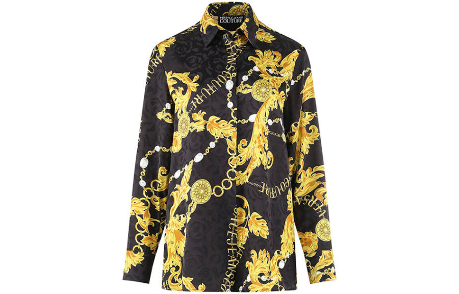 VERSACE JEANS COUTURE Shirts Women's Black Gold Pointed Collar Moderate Shirt