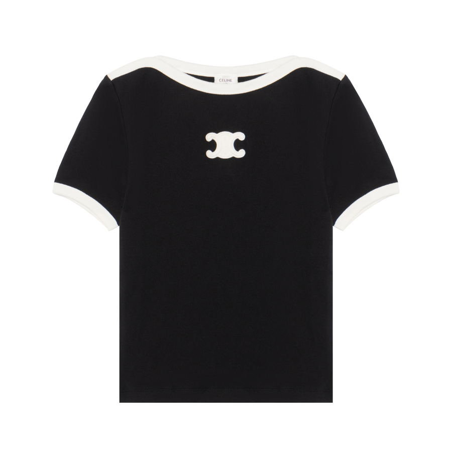 CELINE T Shirts Women's Black Crew Neck Moderate Straight Fit