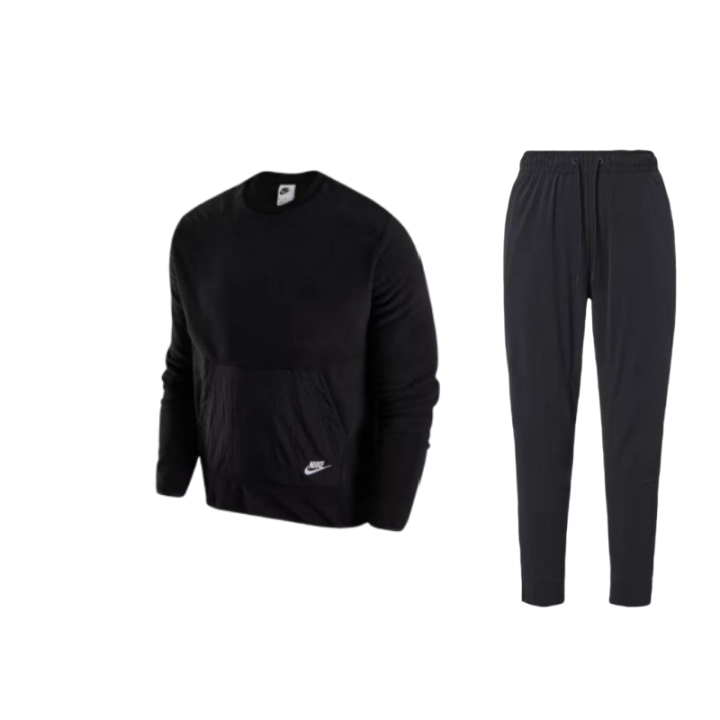 Nike Nike Solid Color Patchwork Fleece Lined Crew Neck Long Sleeved Sweatshirt Quick Dry Breathable Pants Casual Sportswear