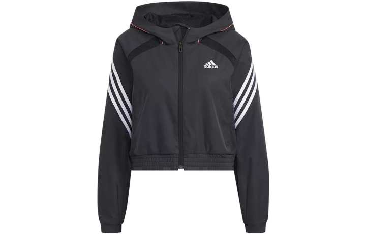 Adidas adidas Women'ss Logo Letter Print Three-Stripe Hooded Jacket Black