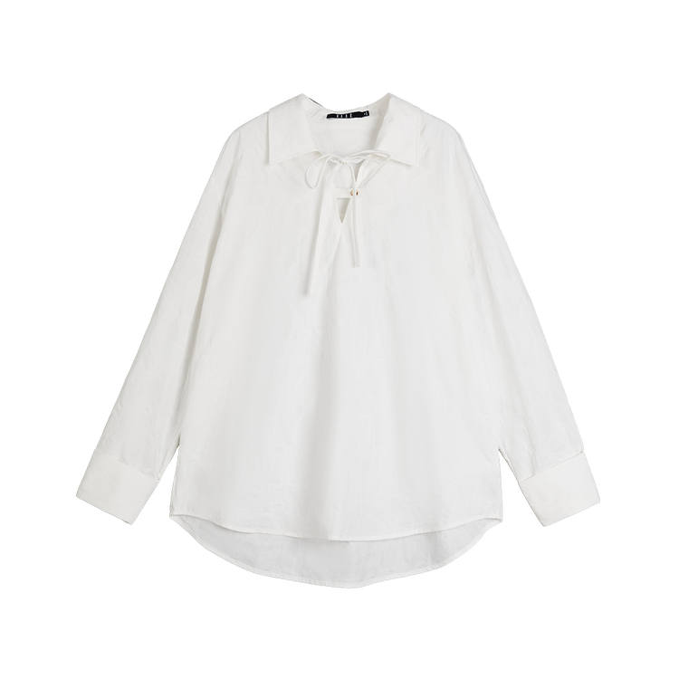 ELLE Shirts Women's White Lapel Moderate Shirt