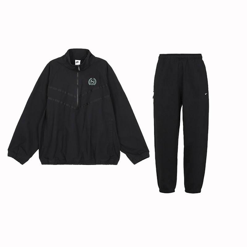 Nike Nike Letter Stand Collar Long Sleeved Print Fleece Lined Knitted Fabric Pants Casual Sportswear Men's Black