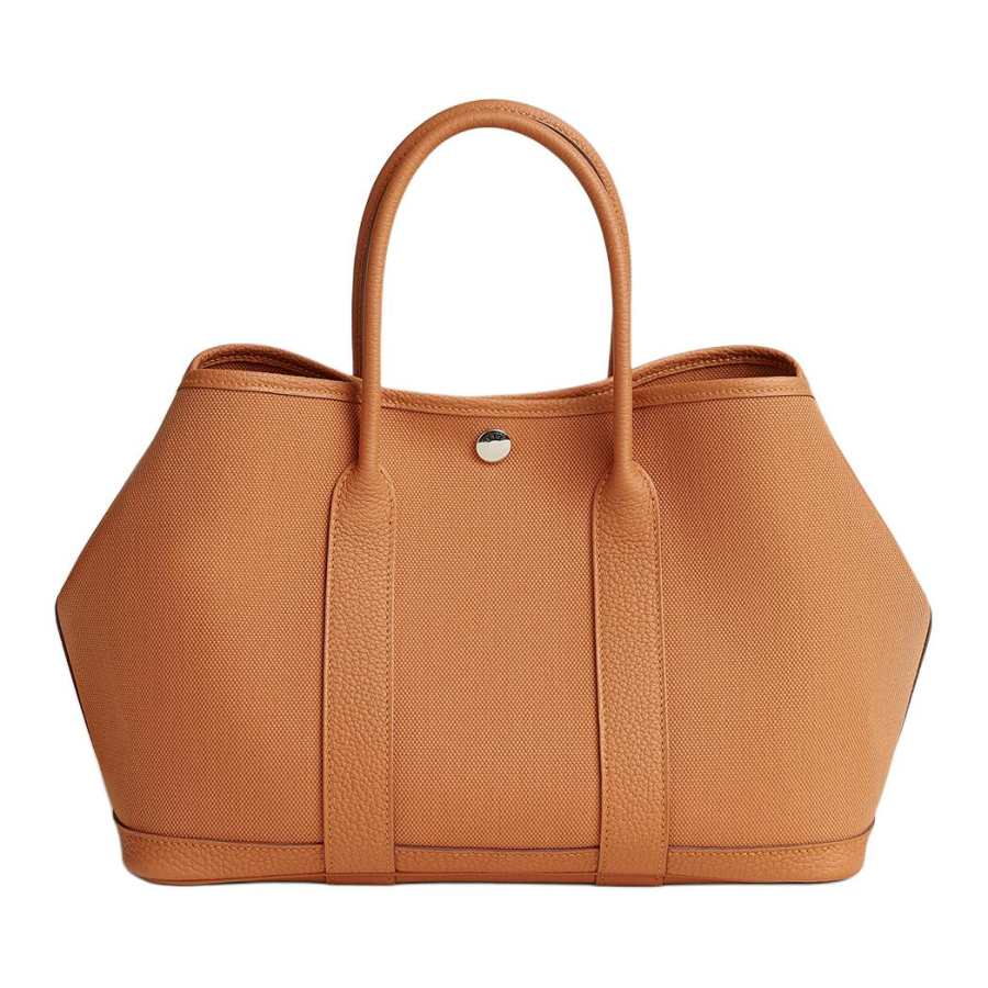 HERMES Garden Party Canvas With Negonda Calfskin Handbag 30 Women's 21 Naturel Sable Light Tea Brown