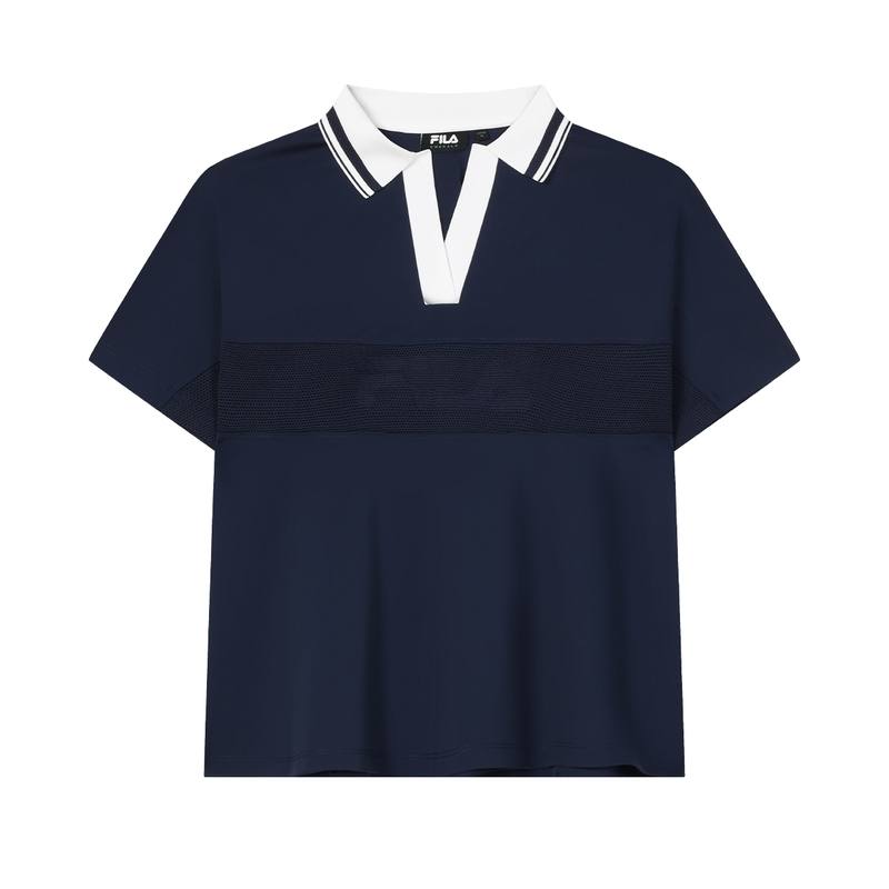 FILA Polo Shirts Women's German Black Blue Polo Collar Moderate Straight Fit