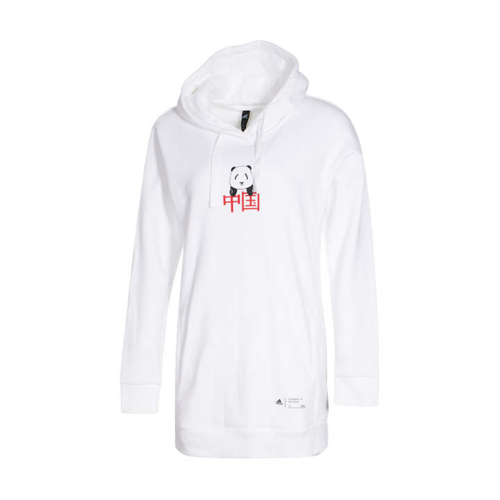 Adidas Adidas Thickened And Fleece Lined Thermal Pullover Hooded Long Sleeved Sweatshirt Women's White