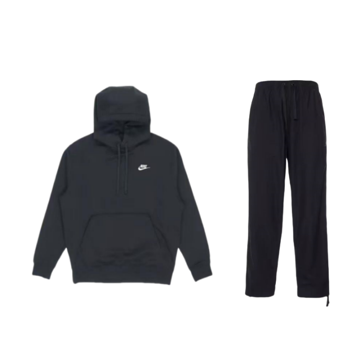 Nike Nike Sportswear Club Fleece Brand Logo Letter Fleece Lined Hooded Pullover Sweatshirt Straight Fit Pants