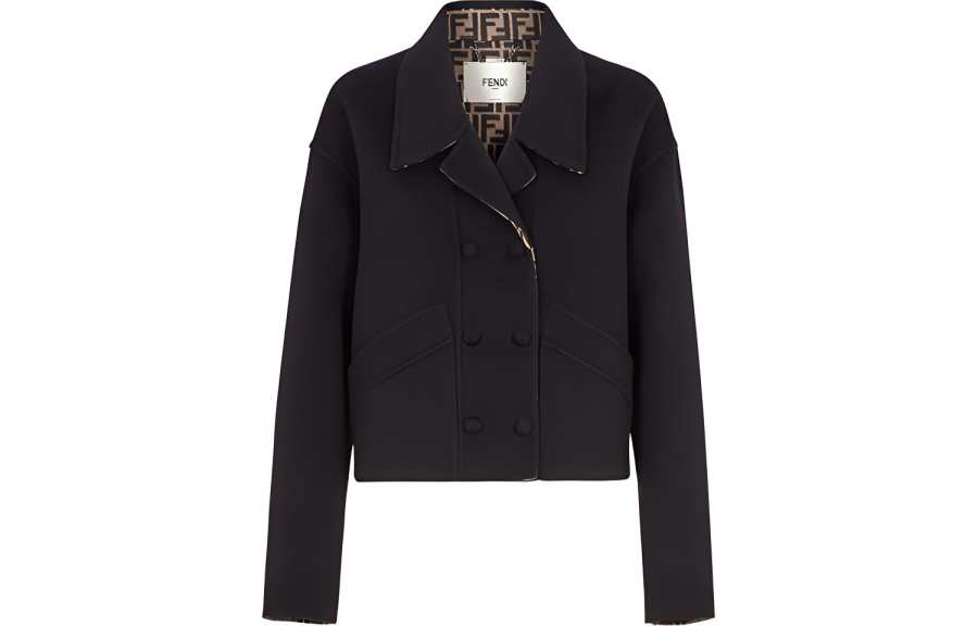 FENDI Jackets Women's Black V Neck Moderate Other