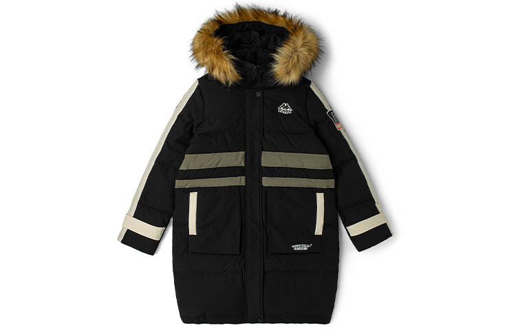Kappa Letter Colorblock Hooded Mid Length Down Jacket Women's