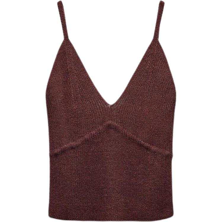 ZARA Camisoles Women's Brown V Neck Moderate Other