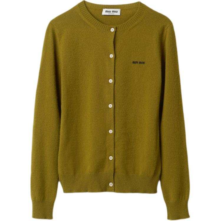 MIU MIU Knitwear Women's Green Crew Neck Moderate Cardigan