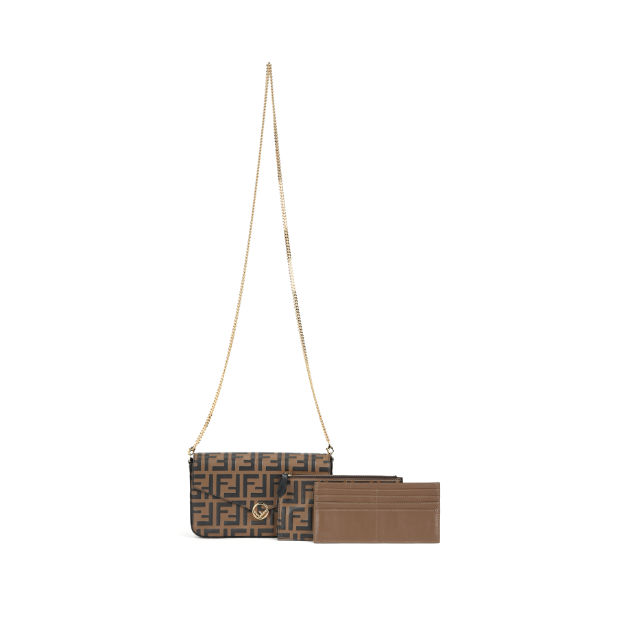 FENDI Leather Chain Wallet, Envelope Bag, Crossbody Bag, Shoulder Bag Women's Brown