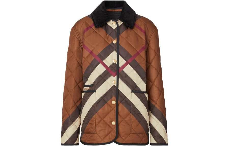 Burberry Chevron Check Diamond Quilted Jacket 'Dark Birch Brown'