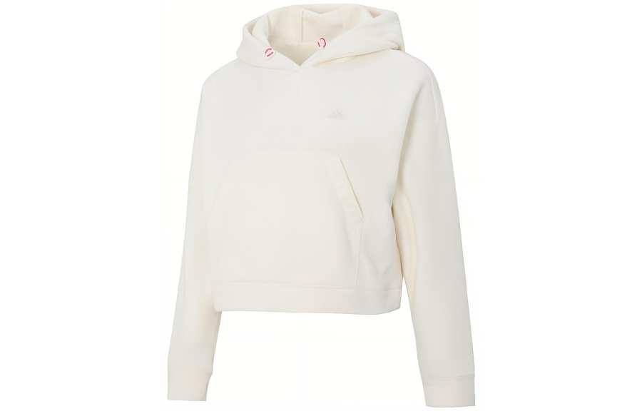 Adidas Adidas Solid Color Hooded Sports & Fitness Casual Thickened And Fleece Lined Pullover Sweatshirt Women's White