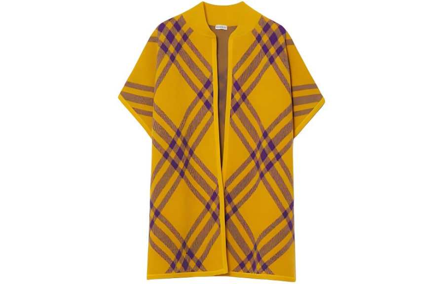 Burberry Check Wool Cape Jackets & Coats Women's Yellow