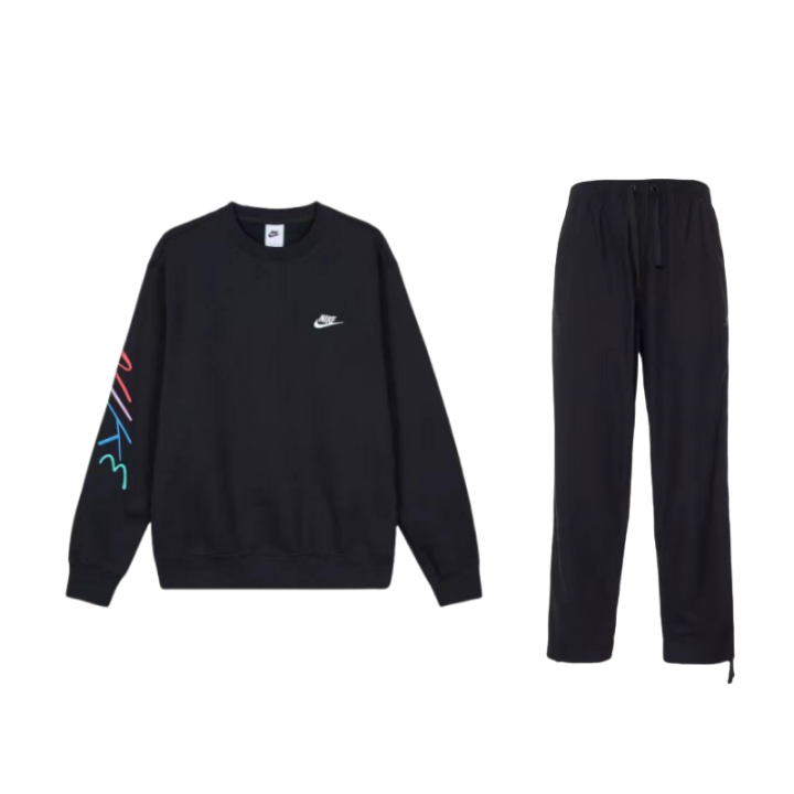 Nike Nike Logo Embroidery Crew Neck Thickened And Fleece Lined Long Sleeved Top Comfortable Mid Rise Outdoor Pants