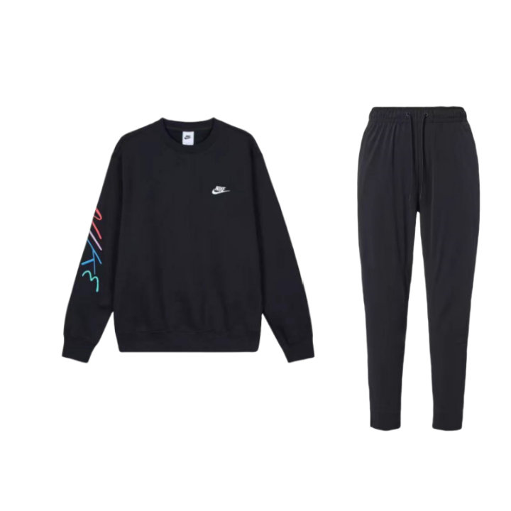 Nike Nike Solid Color Logo Embroidery Crew Neck Fleece Lined Long Sleeved Sweatshirt With Lace Up Elastic Cuff Pants