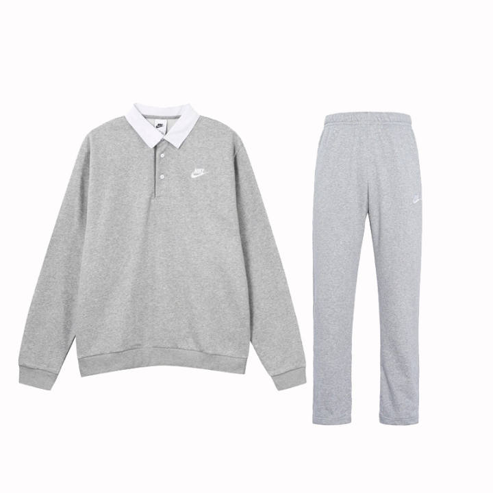 Nike Nike Multicolor Collar Logo Label Long Sleeved Polo Shirt Solid Color Fleece Lined Warm Retaining Ankle Pants