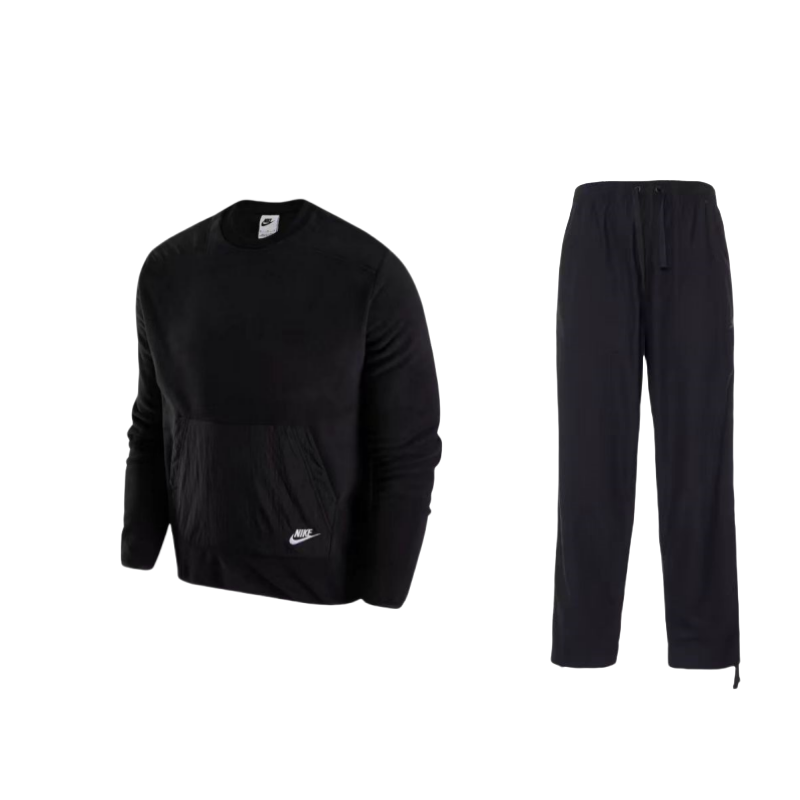 Nike Nike Solid Color Patchwork Cuffed Crew Neck Long Sleeve Sweatshirt With Embroidery Loose Fit Pants Casual Sportswear