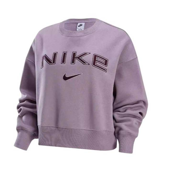Nike Nike Sportswear Phoenix Fleece Letter Print Fleece Lined Crew Neck Long Sleeved Sweatshirt Women's Light Ore Purple
