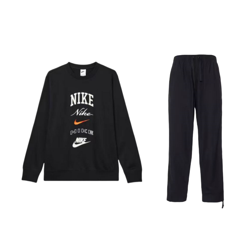 Nike Nike Club Letter Print Crew Neck Fleece Lined Long Sleeved Sweatshirt With Embroidery Loose Fit Pants Casual Sportswear