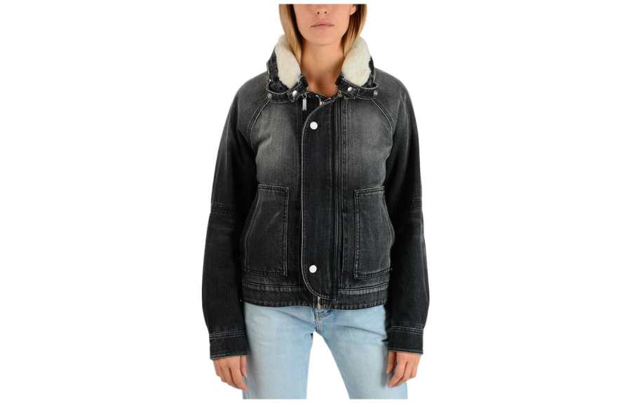 SAINT LAURENT Denim Jackets Women's Black Stand Collar Thickened Other